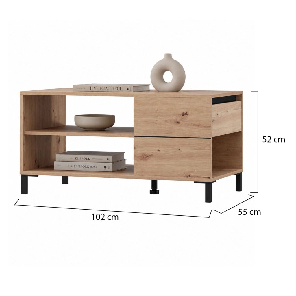 Salentina, Tavolino da Salotto un Cassetto, 102x55x52h cm Marrone Rovere Nodi