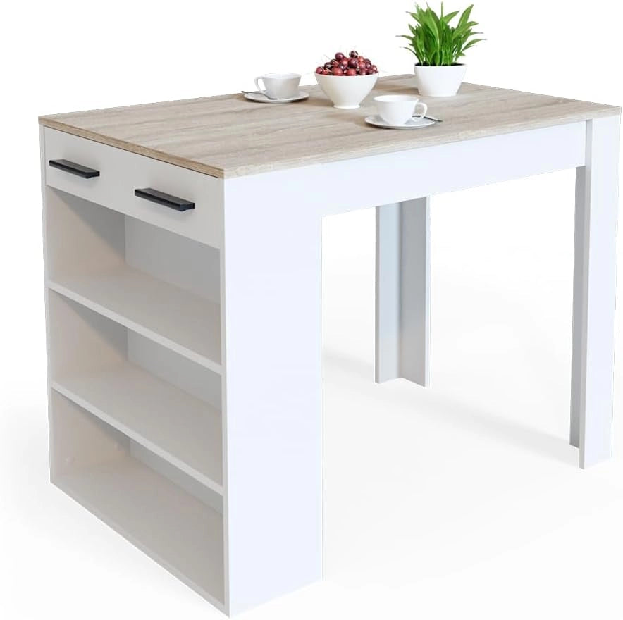Tavolo da pranzo Repose, Sonoma/Bianco, 67 x 100 cm, adatto come piano di lavoro o area di appoggio aggiuntiva
