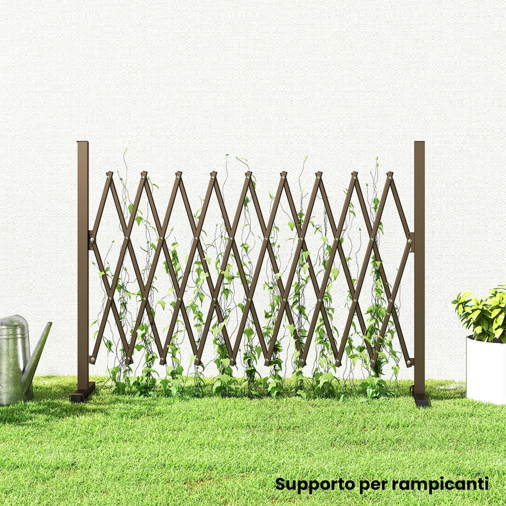 Recinzione per Giardino 250x31x103,5 cm a Larghezza Regolabile in Metallo e Alluminio Marrone
