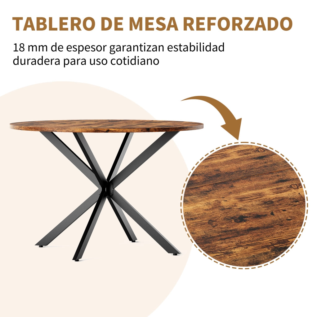 Tavolo da pranzo rotondo industriale Ø120 cm marrone e nero