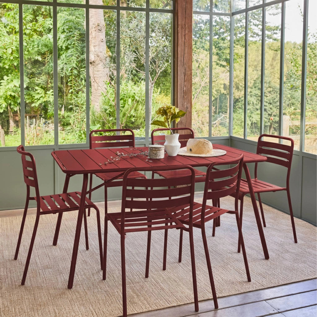 Set tavolo da giardino in acciaio con 6 sedie, 140cm, terra di siena