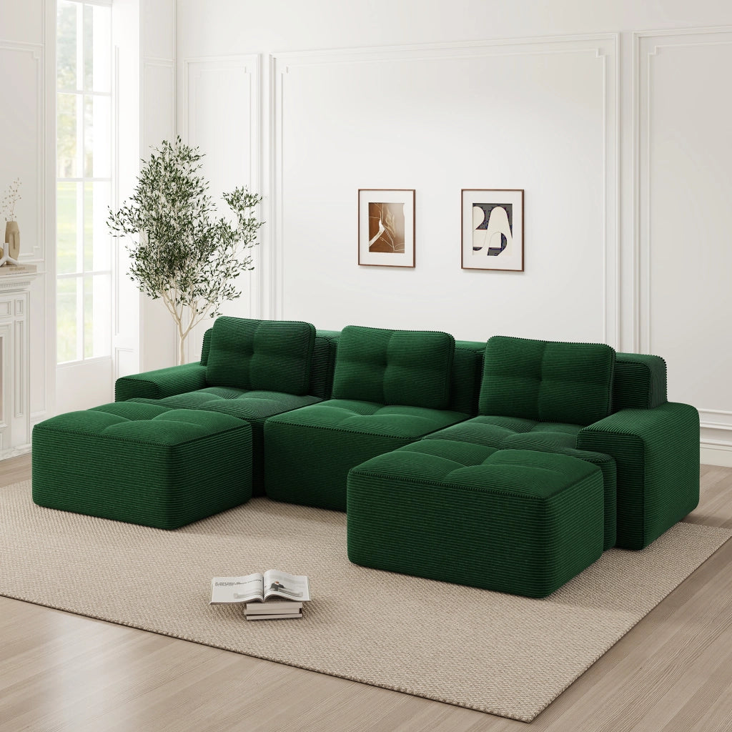 divano modulare nuvola senza montaggio con seduta profonda; base antiscivolo; in velluto a coste verde