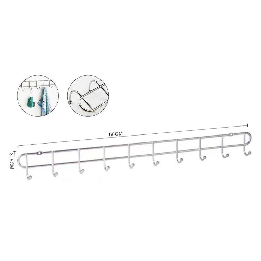 Trade Shop - Appendiabiti A 10 Ganci Posti Attaccapanni A Parete 60x3,5 Cm Bagno Cucina 58026 -