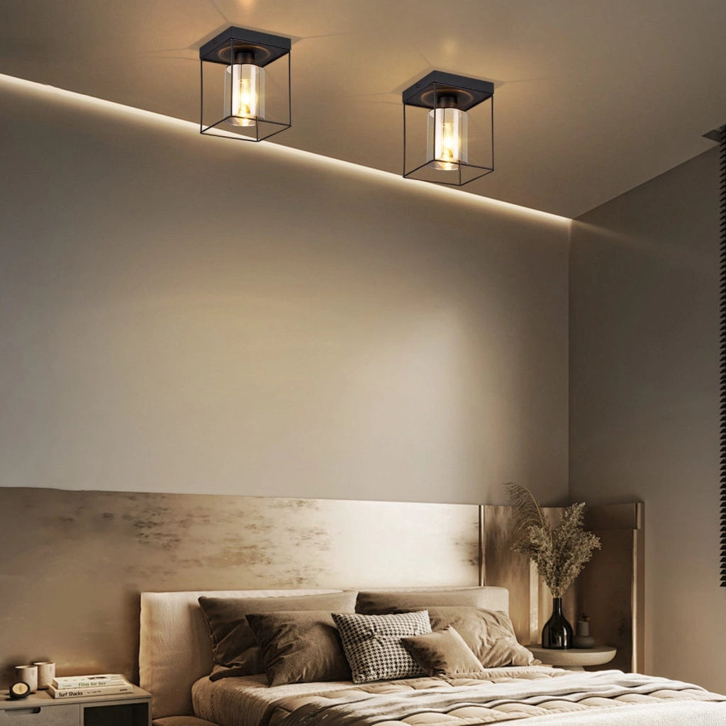 ZMH Lampada da soffitto plafoniera LED vintage vetro nero E27 per soggiorno cucina