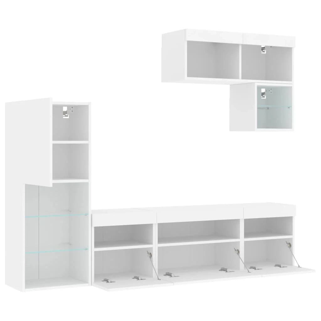 Mobile TV multimediale Scaffale TV Credenza TV Sala da pranzo Soggiorno Camera da letto con LED 6 pezzi Legno composito bianco 02_0029426