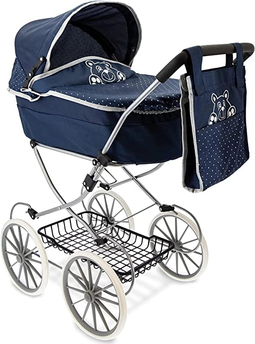 Teorema Giocattoli 74256 - Carrozzina per bambole con Telaio in Metallo, Alta 90cm, con Borsa Portaoggetti, Cappottina R