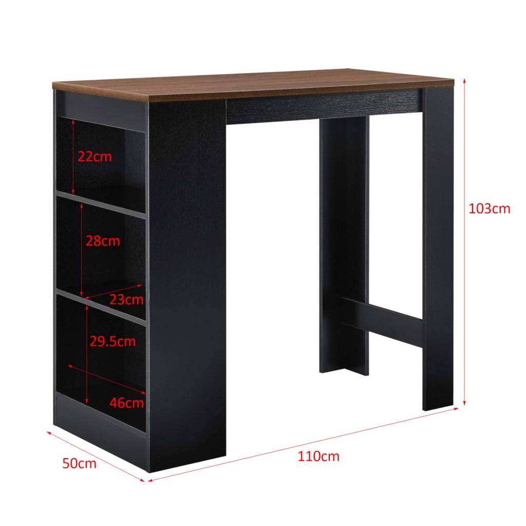 Bancone Tavolo Alto da Bar Kouvola con 3 Scomparti Aperti 110x50x103 cm - Nero/Effetto Noce [en.casa]
