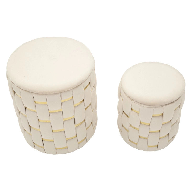 Puff Con Contenitore Shanty Crema Set 2 Pz cm ø 37x42-28x35