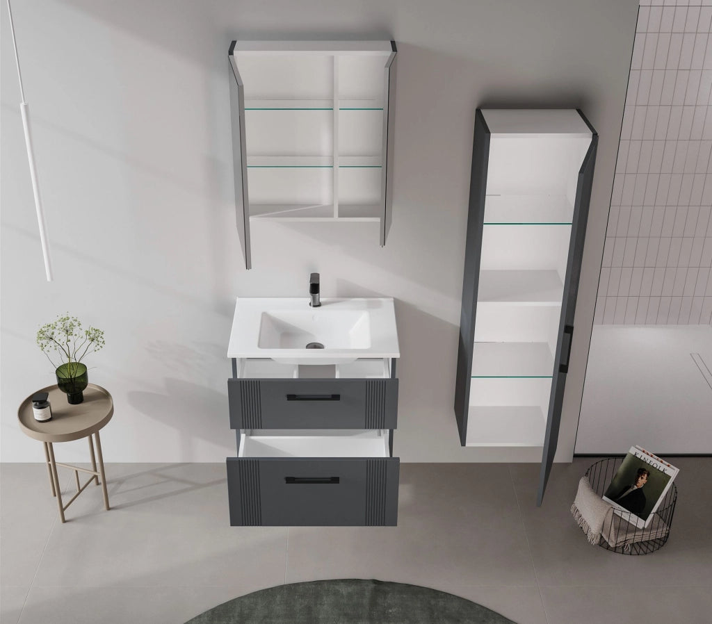 Mobile da bagno con specchio "Bari 60" - 60 x 16 x 66 cm - Antracite opaco