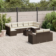 Set Divani da Giardino 10pz con Cuscini in Polyrattan Marrone 3223032