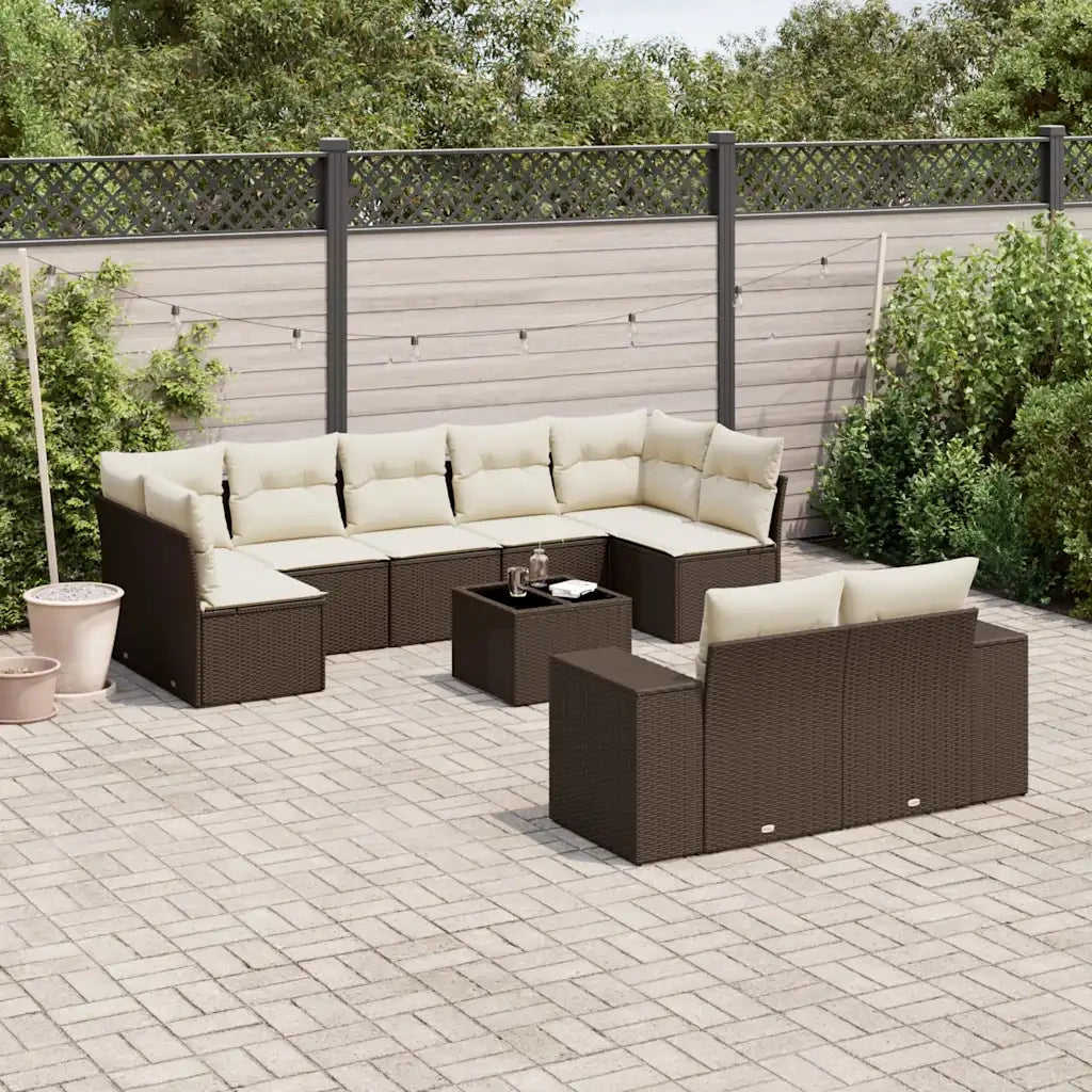 Set Divani da Giardino 10pz con Cuscini in Polyrattan Marrone 3223032