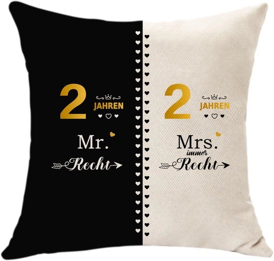 Cuscini di compleanno per 2 anni di matrimonio 45x45, originale regalo per donna e marito, anniversario di matrimonio divertente per genitori, ricordo di San Valentino.