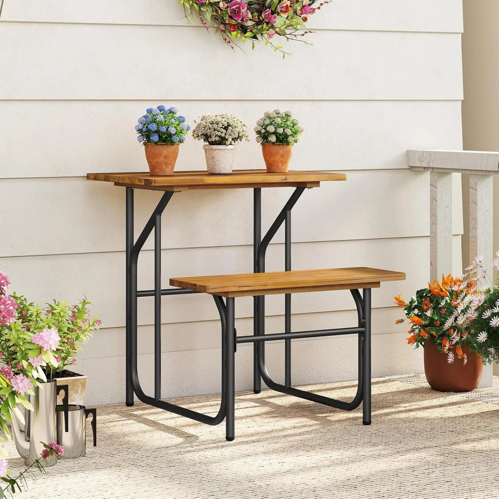 Panca da tavolo da picnic mezza per 1 persone, set tavolo da pranzo e panca in legno di acacia con struttura in metallo robusta, per patio, veranda, giardino, cortile posteriore