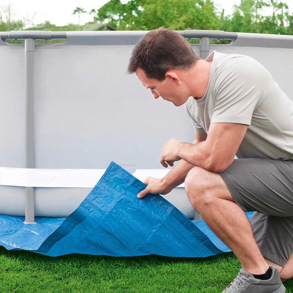 Trade Shop - Tappetino Telo Di Protezione Per Base Fondo Piscina In Pe 488 X 488 Cm Blu Quadrato 58003 -