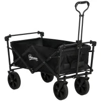 Carrello da Giardino 110L con Maniglia Telescopica e Tettuccio in Acciaio e Tessuto Oxford, Nero