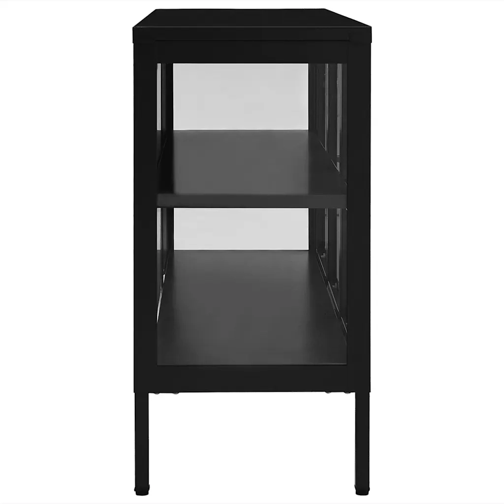 Credenza Nera 105x35x70 cm in Acciaio e Vetro 336067