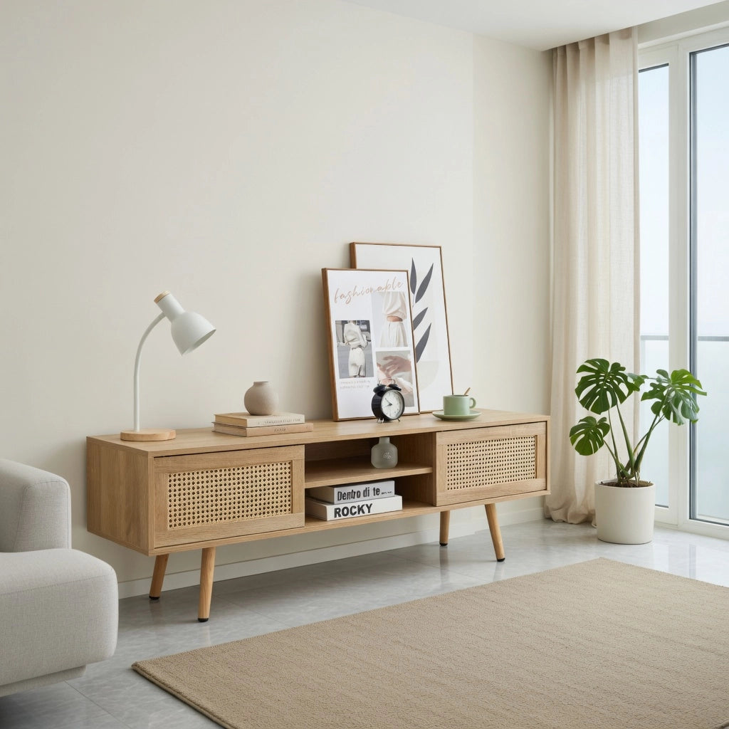 Cassettiera per TV in MDF colore legno naturale lunghezza 1400 cm