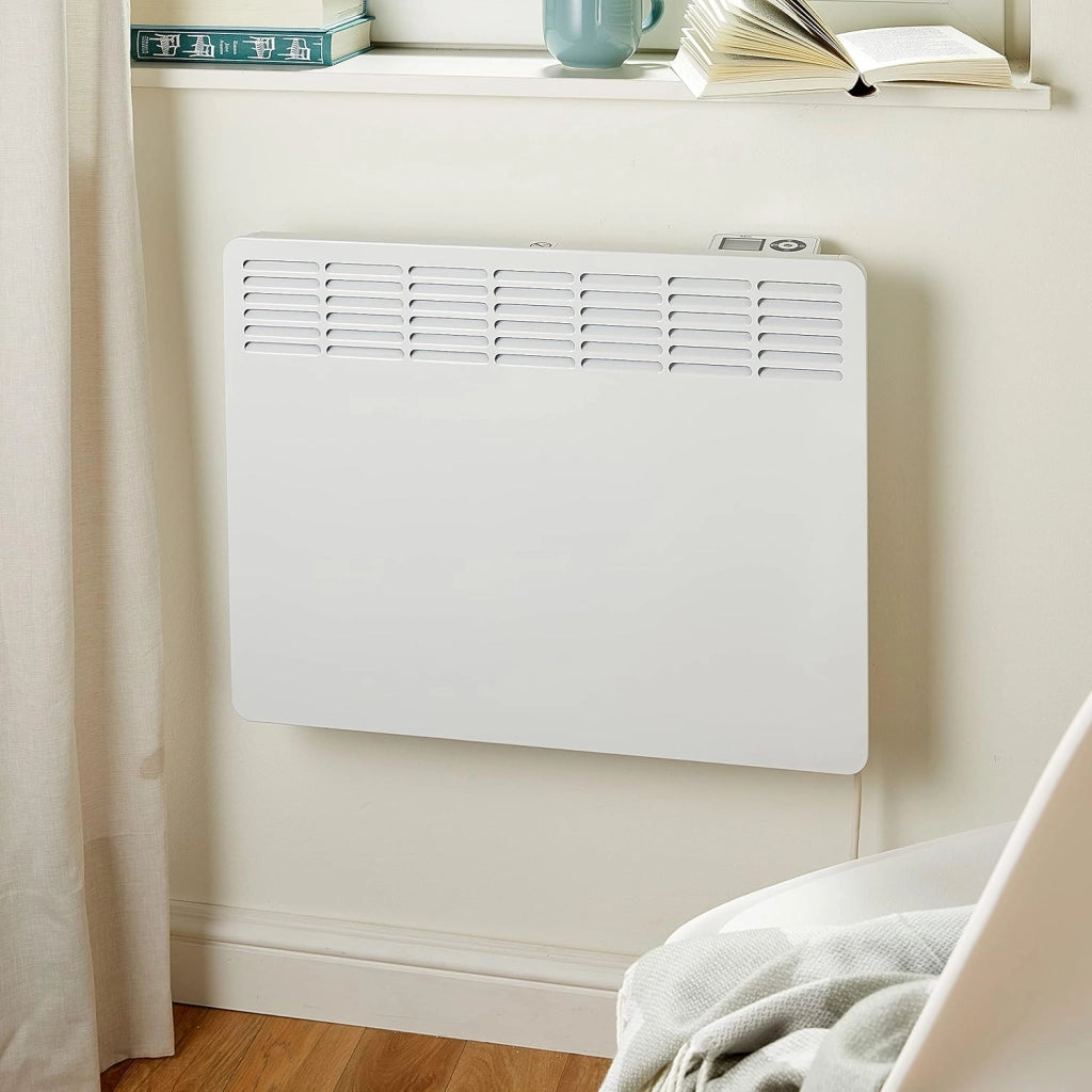 casa Technik 236534 parete Termoconvettore WKL 1505 per circa 15 m², Riscaldamento 1500 W, 5 – 30 gradi C, da appendere a parete, Display LCD, Timer settimanale, Metallo, colore: bianco