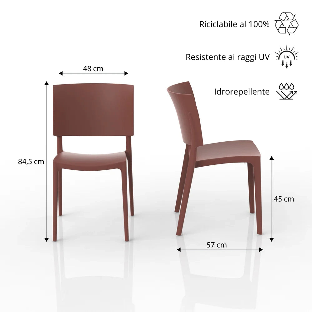 Set 2 sedie in polipropilene 100% Made in Italy SHARP, impilabile, resistente ai raggi UV, design moderno, ideale per sala da pranzo, cucina, sala d’attesa, bar, ristoranti o da esterno colore Mattone