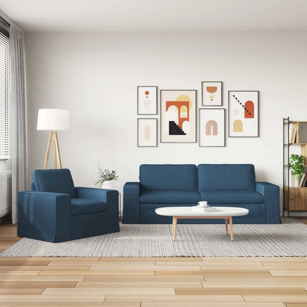 Divano 2 pcs Blu 182 x 80 x 82 cm Tessuto