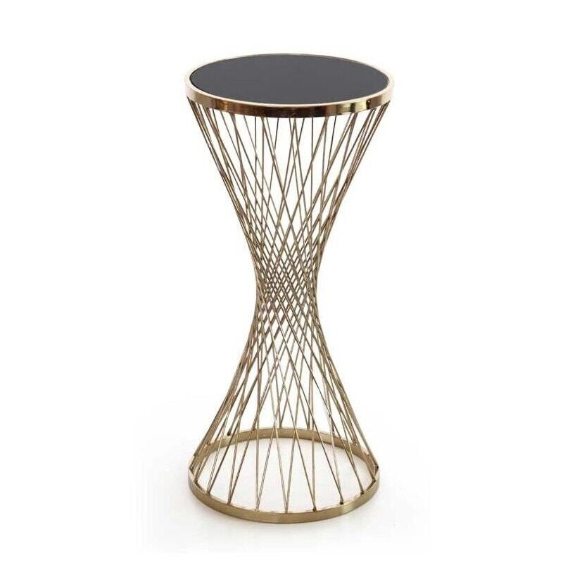 TAVOLINO DA CAFFÈ CON STRUTTURA IN METALLO ORO E VETRO NERO 35 XH78 CM