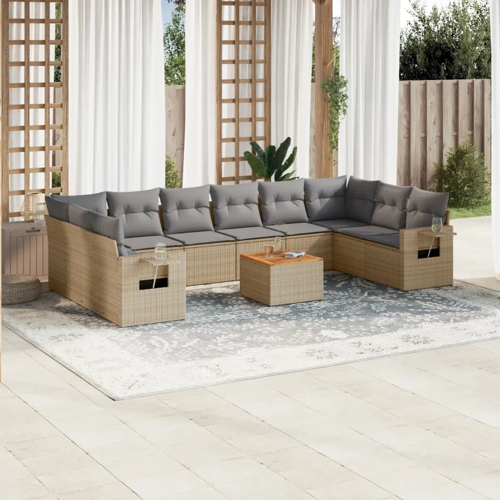 Set Divano da Giardino 11 pz con Cuscini Beige Misto Polyrattan 3257067