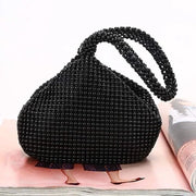 Borsa da sera in alluminio con perle miniatura a forma di cuore, modello (n° modello), dimensioni (cm x cm x cm), peso (g)