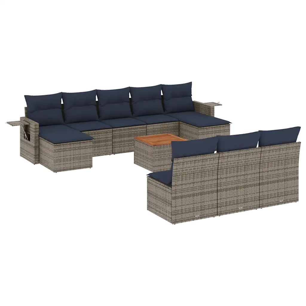Set Divani da Giardino 11 pz con Cuscini Grigio in Polyrattan 3224773