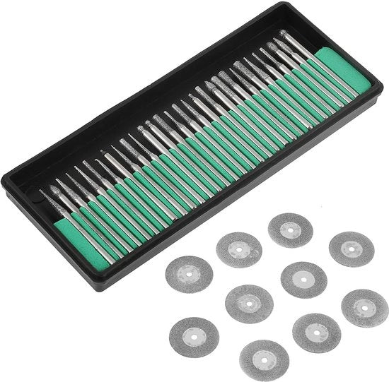 Accessori per Snidere - Disco Snidere 0,5mm - 30 Pezzi di Bit per Bozzare con Diamante - 10 Pezzi di Lame per Snidere - Accessori per Snidere - 2 Pezzi di Mandrel - Strumenti di Rotazione - Disco di Snidere