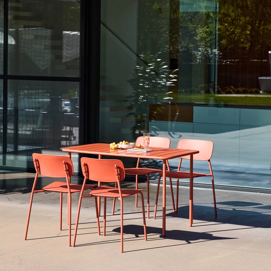 Set tavolo da giardino in metallo con 4 sedie, terracotta