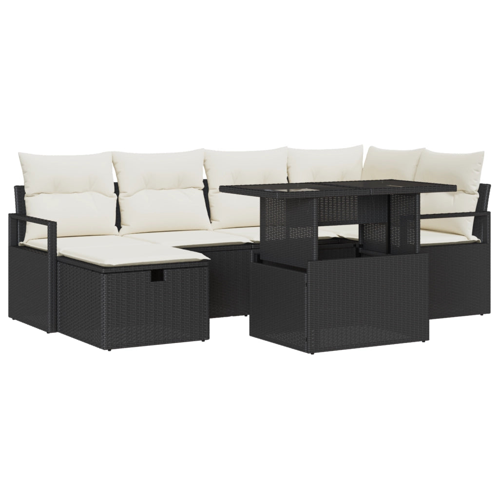 Set di divani da giardino  7 pezzi con cuscini in rattan polimerico nero