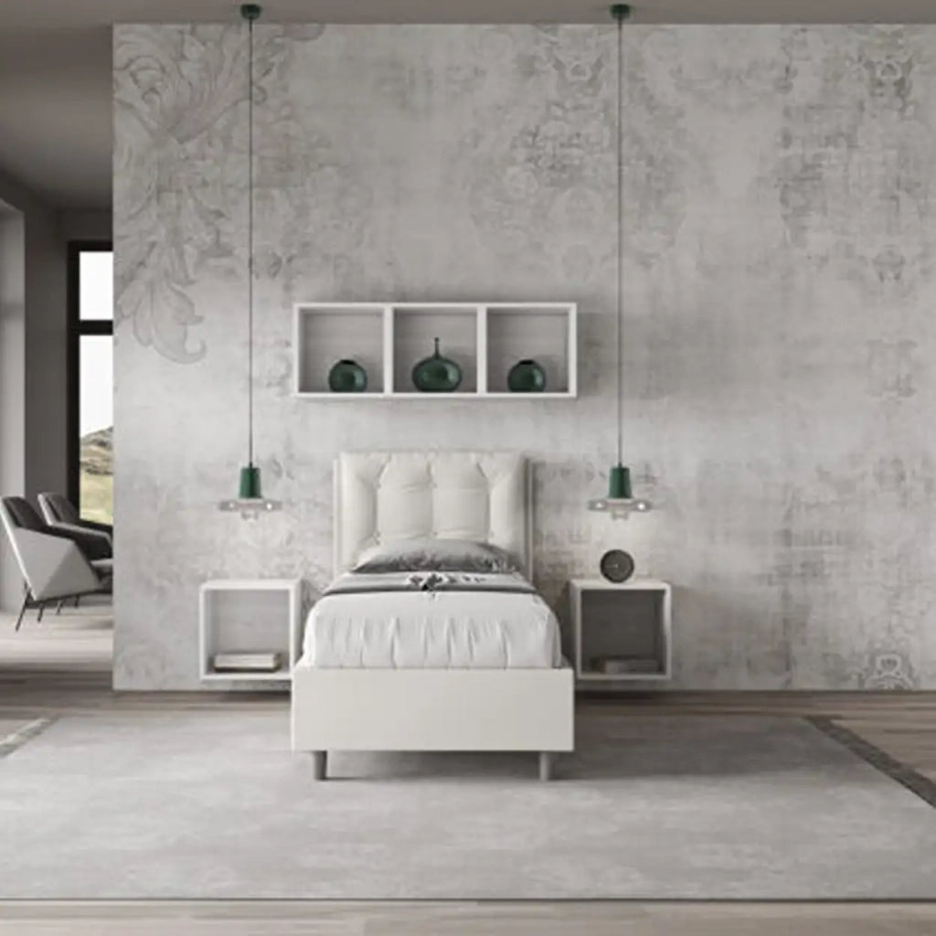 Letto singolo senza rete imbottito 80x190 similpelle bianco Annalisa