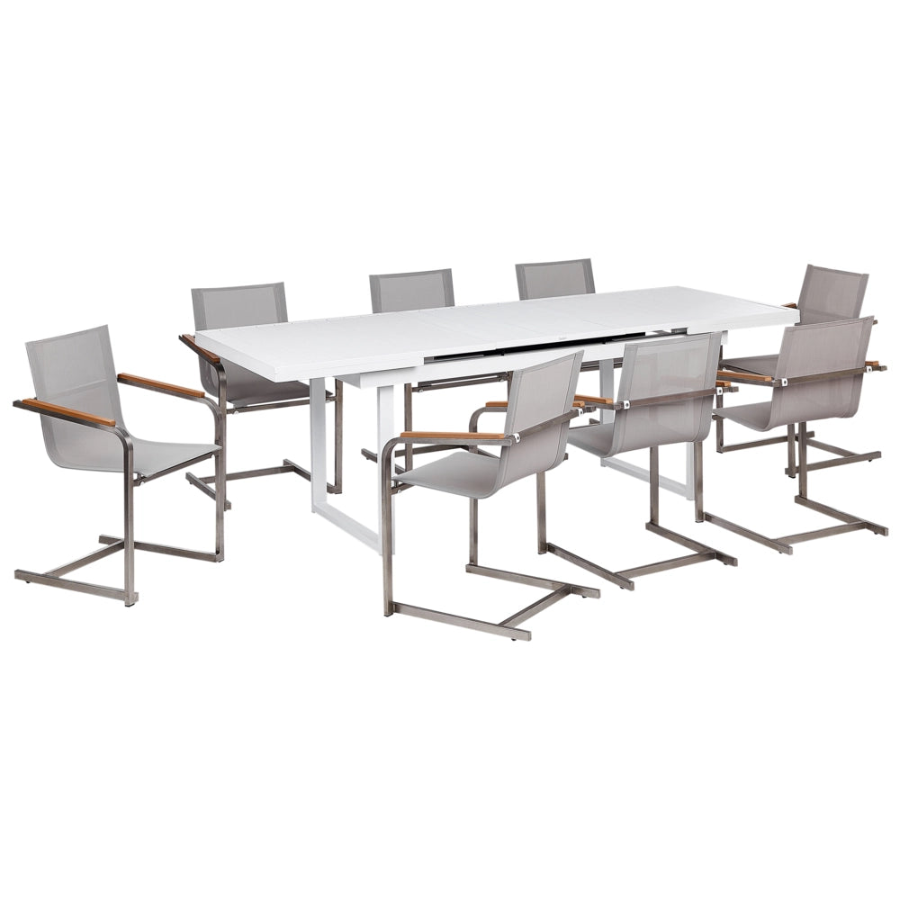 Set da pranzo da giardino a 8 posti Bianco e Beige Alluminio Acciaio Inox Mobili da Esterno Moderni