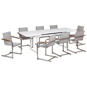 Set da pranzo da giardino a 8 posti Bianco e Beige Alluminio Acciaio Inox Mobili da Esterno Moderni