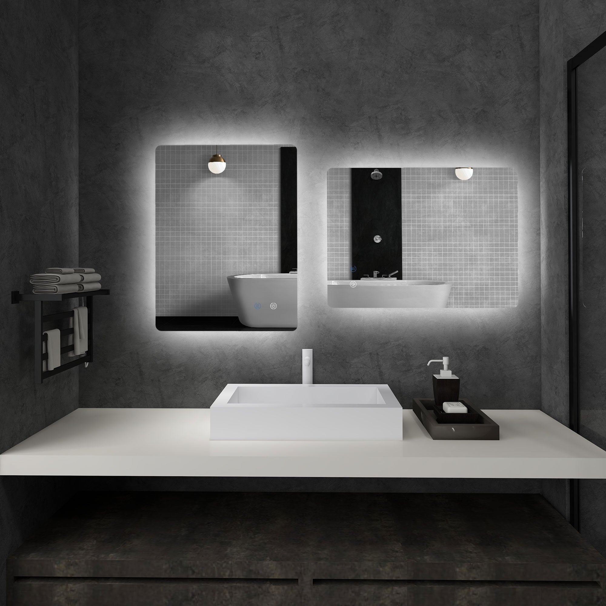 Specchio Bagno con Luci LED  3 Tonalità 70x50 cm Interruttori Touch e Funzione Antiappannamento