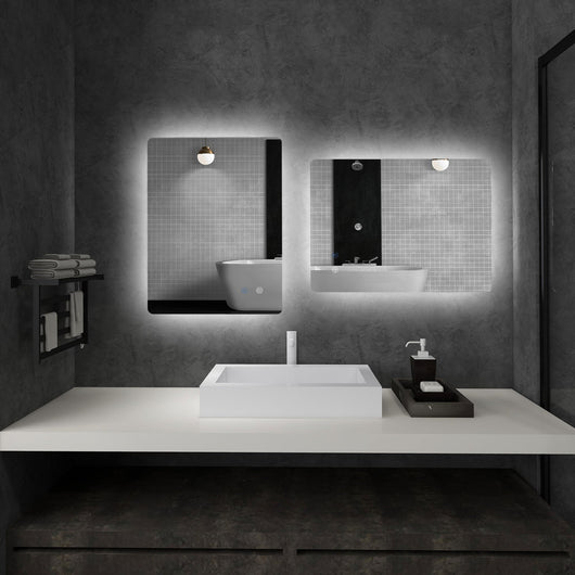 Specchio Bagno con Luci LED  3 Tonalità 70x50 cm Interruttori Touch e Funzione Antiappannamento