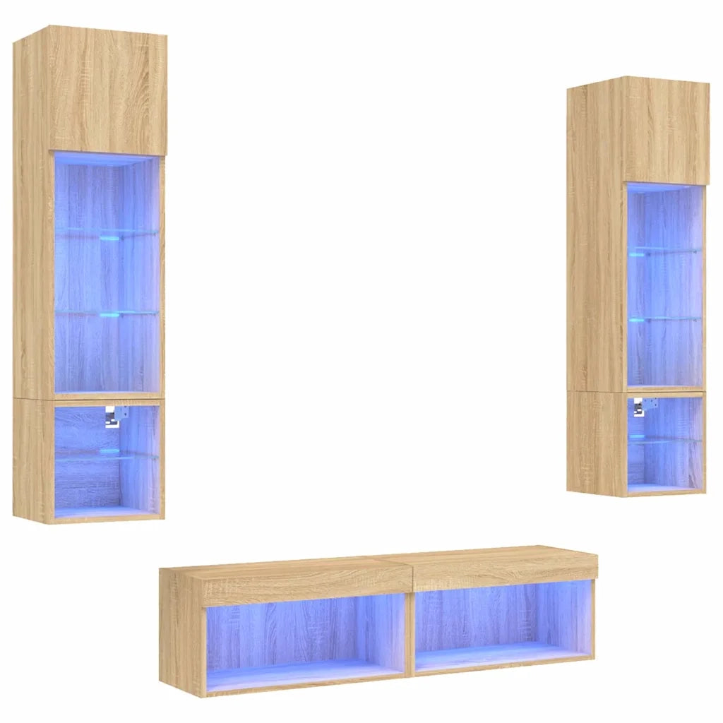 Mobili TV a Muro con LED 6pz Rovere Sonoma Legno Multistrato 3216624