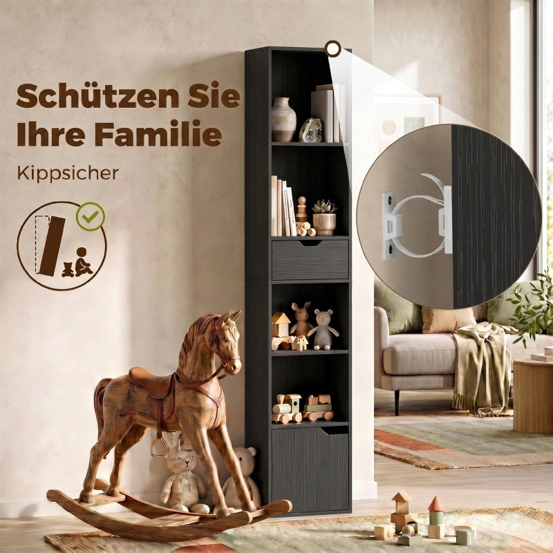 LIBRERIA 30 x 24 x 158 cm Nera con cassetto e ripiano regolabile