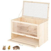 Gabbia in legno per criceto con tetto ribaltabile in rete, Vasca per animali piccoli con pannello in acrilico Naturale-Altri animali