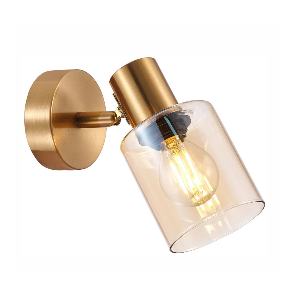 Faretto parete/soffitto ottone vetro ambra E14 Santia Italux