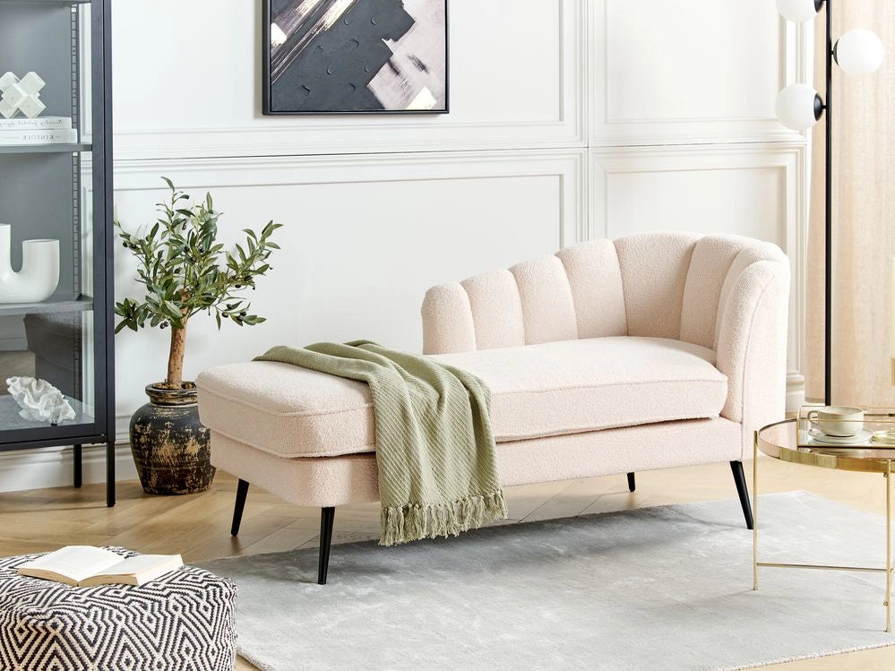 Chaise longue Velluto Beige Chiaro Rivestimento Gambe In Metallo nero versione destra