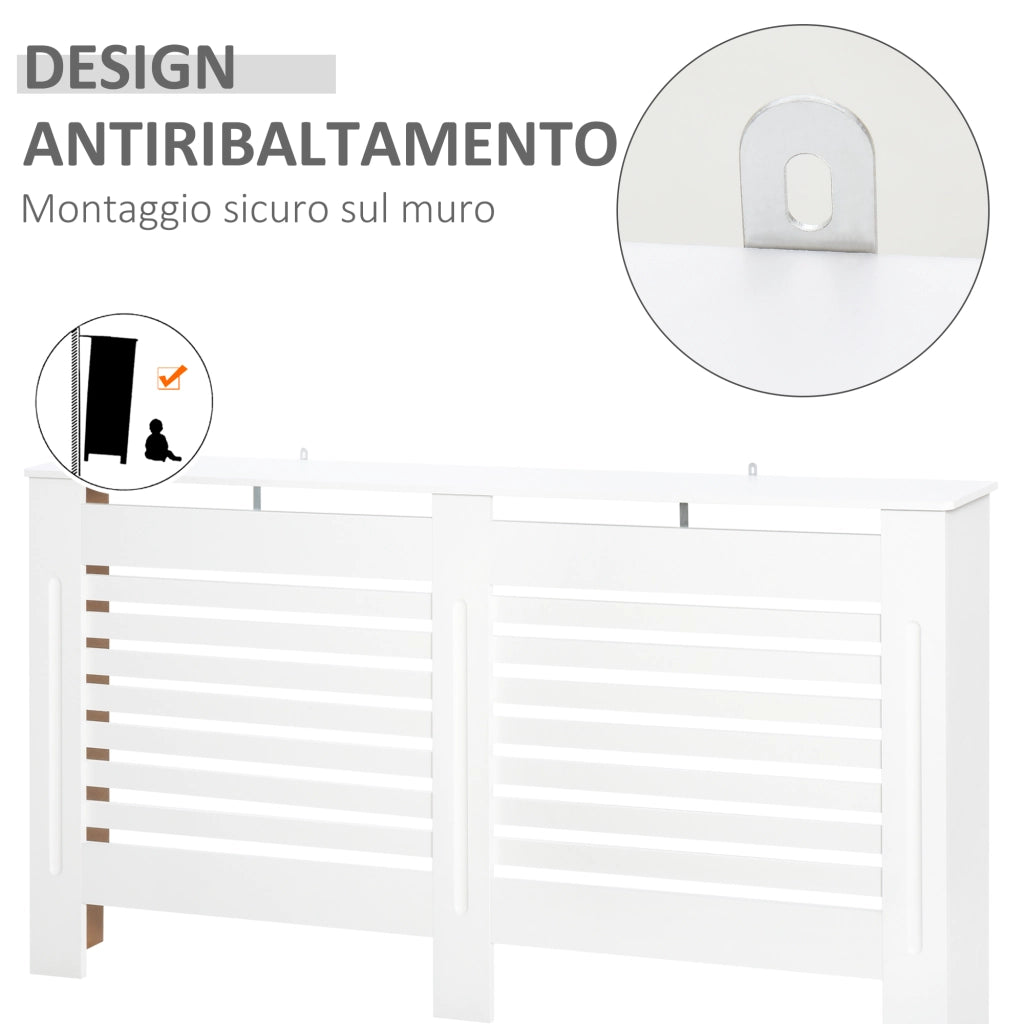 Copritermosifoni a Doghe con Ripiano Portaoggetti, in Legno, 172x19x81 cm, Bianco