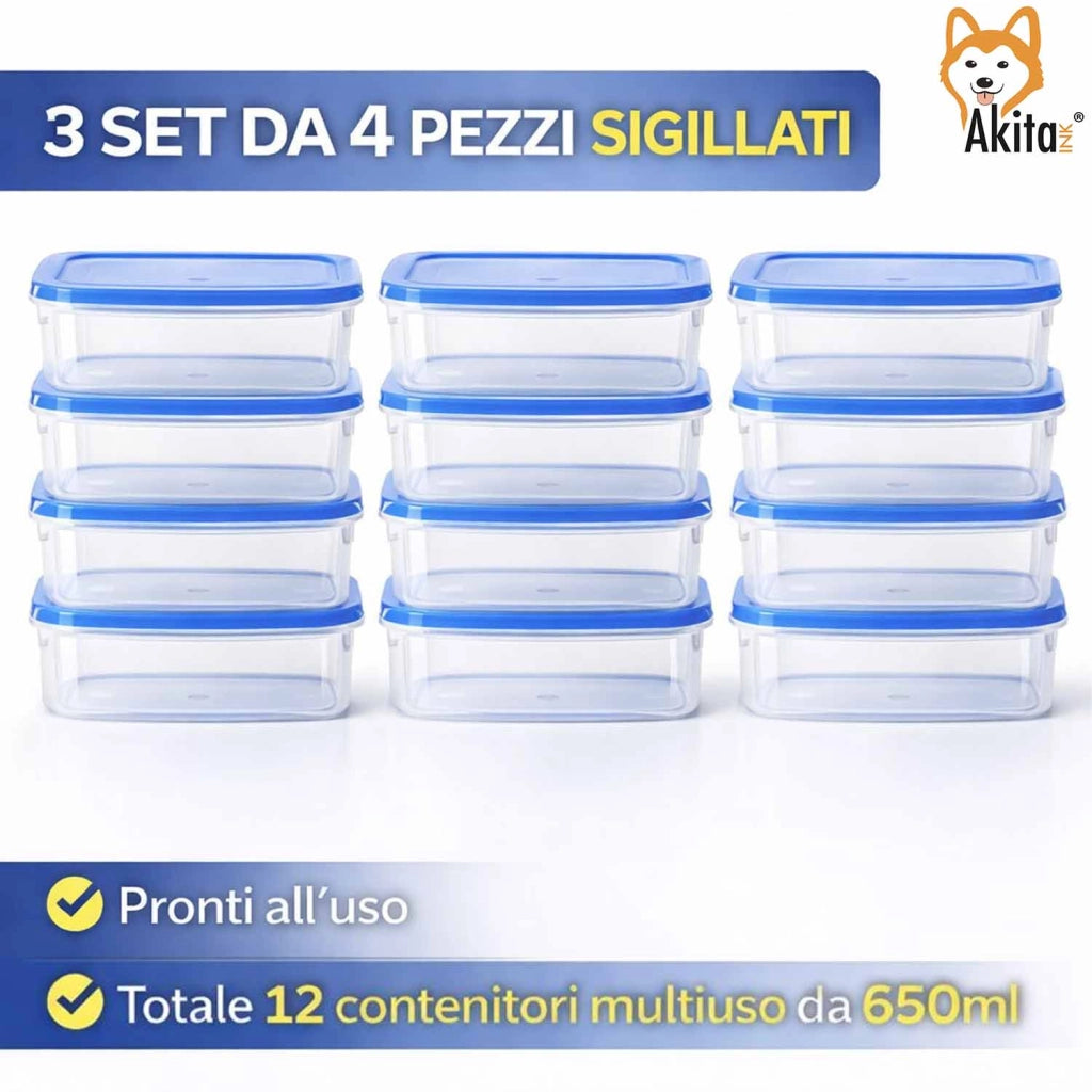 Akitaink 12 Contenitori Rettangolari 650 ml Blu