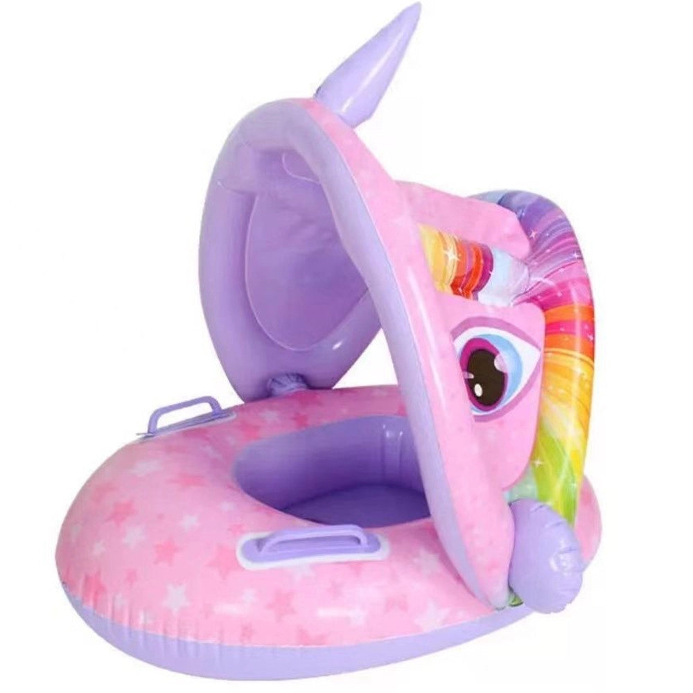 Trade Shop - Salvagente A Mutandina Con Cappottina 115x70cm Unicorno Gonfiabile Bambine Rosa -