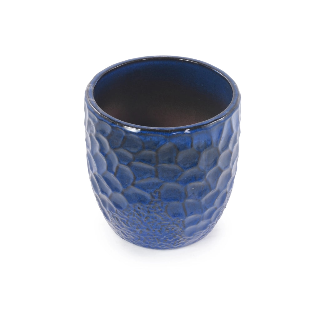 Semenzaio da giardino in ceramica blu navy con rilievo martellato e foro di drenaggio Ø 18 cm