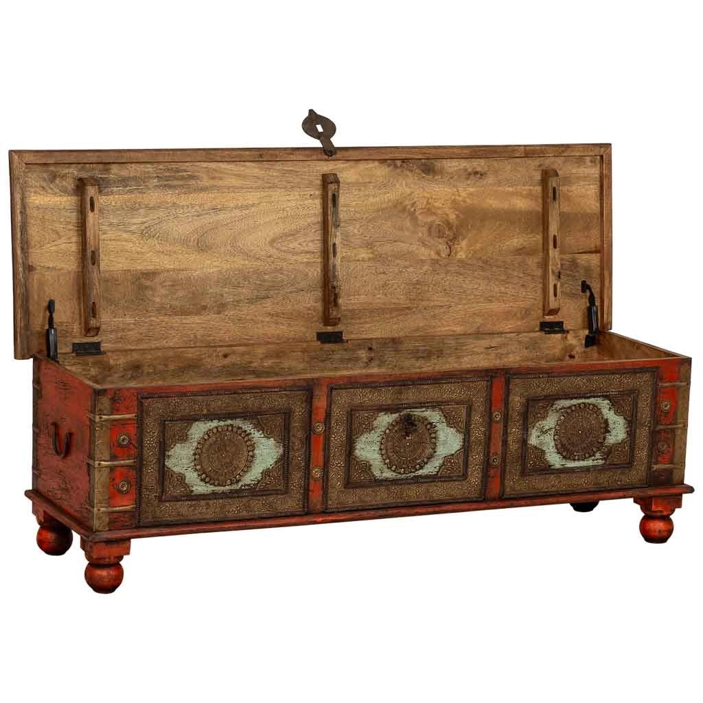 Cassapanca artigianale in legno rosso 150x45x46h cm
