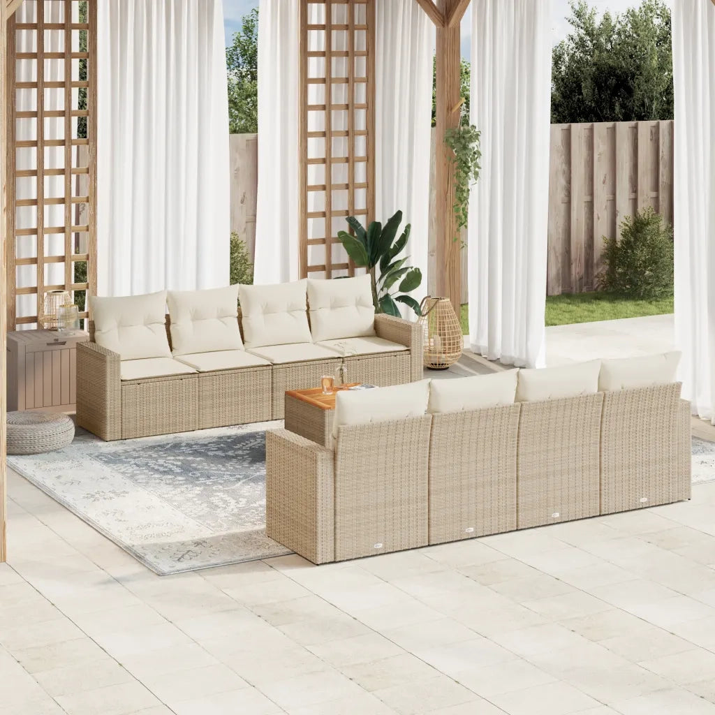 Set Divano da Giardino 9 pz con Cuscini Beige in Polyrattancod mxl 90007
