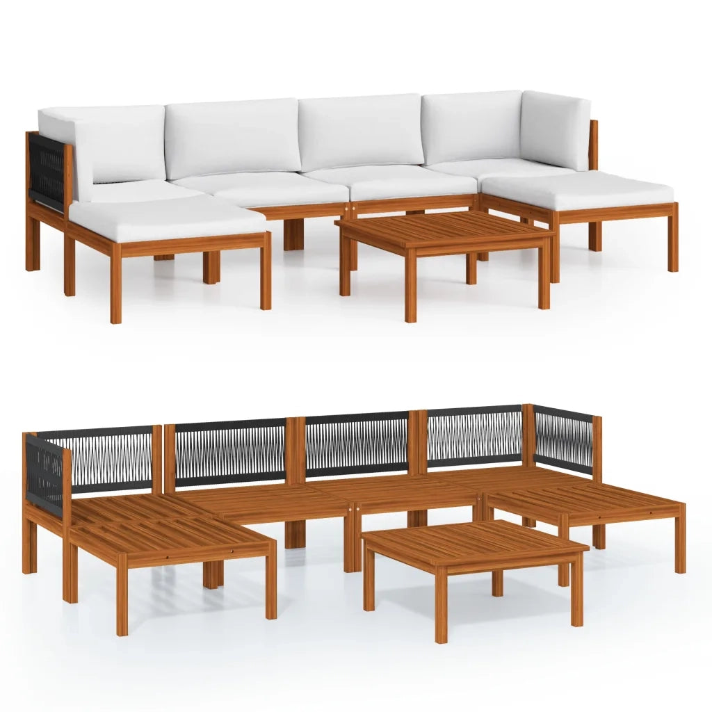 Set da Giardino 7 pz con Cuscini in Legno Crema, Acacia e Corda 3057897