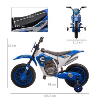 Moto da Cross Elettrica per Bambini da 3-5 Anni, Moto Elettrica per Bambini con Batteria 12V Ricaricabile e Rotelline Rimovibili, 106.5x51.5x68cm, Blu