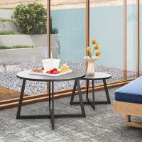 Set 2 Tavolini per Esterni con Piano in Vetro Temperato, Ø70x45 cm e Ø50x35 cm, Grigio